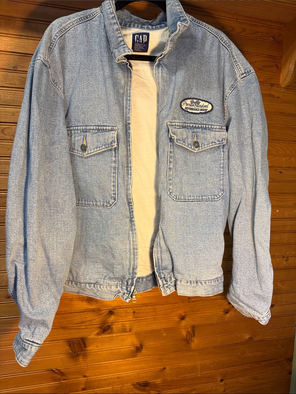 GAP Blue lined zipper Denim jacket with premier standard Logo patch